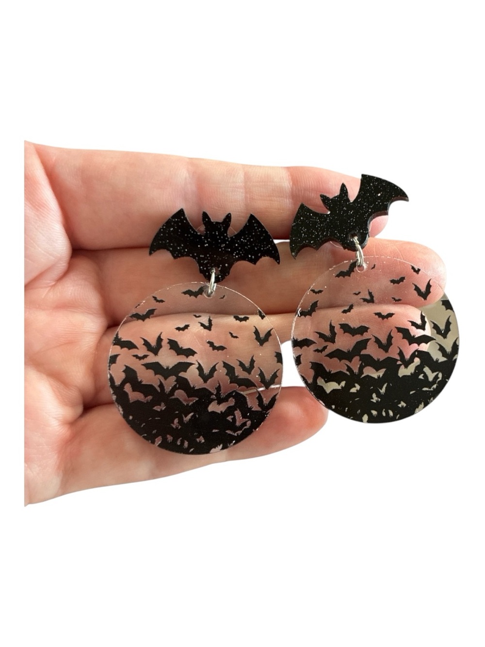 Bat Acrylic Round Dangle Earrings